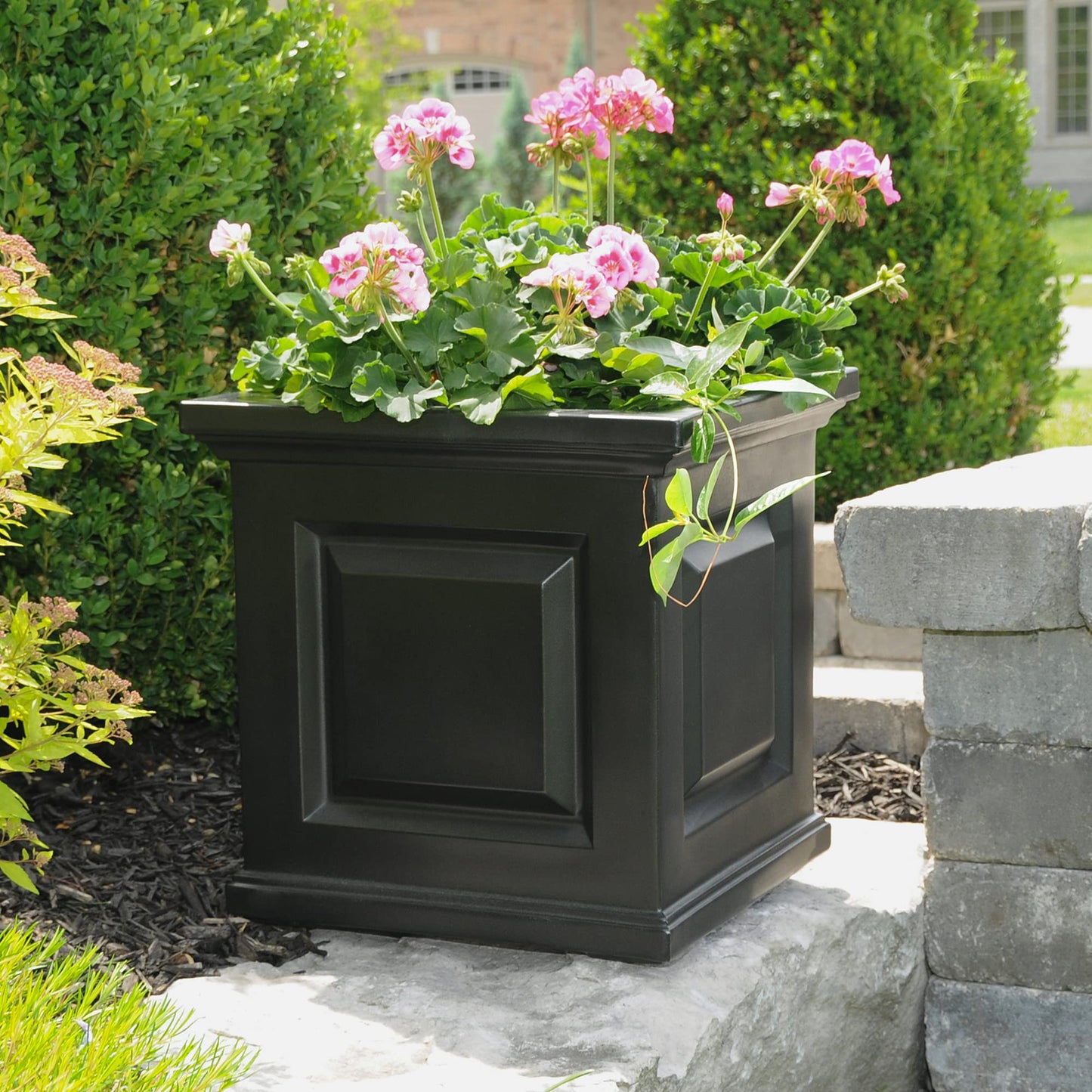 Mayne Nantucket 16-Inch Square Planter – Self-Watering, Weather-Resistant Planter for Flowers – Durable Outdoor Design for Patio, Porch, or Entryway