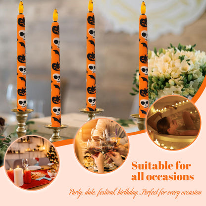 FCMSHAMD 6PCS Halloween Orange Flameless Taper Candles, 11 Inch LED Candlesticks Battery Operated with 11-Key Remote and Timer, 3D Flickering Flame Lights for Wedding Party Home Decor Gifts