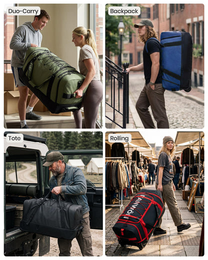 Fanwoli Extra Large 120L Expandable Rolling Duffle Bag with Wheels, 30" Foldable Heavy Duty Duffel Backpack, Durable Water Resistant Collapsible Bag for Moving, Camping, College Dorm