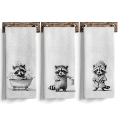 AEREYGBJYJ Funny Racoon Bathroom Hand Towels, Raccoon Bathroom Decor, Black and White Trash Panda Wild Animal Decorative Hand Towels for Kids Bathroom Washroom Restroom, 16x24 inch Set of 3