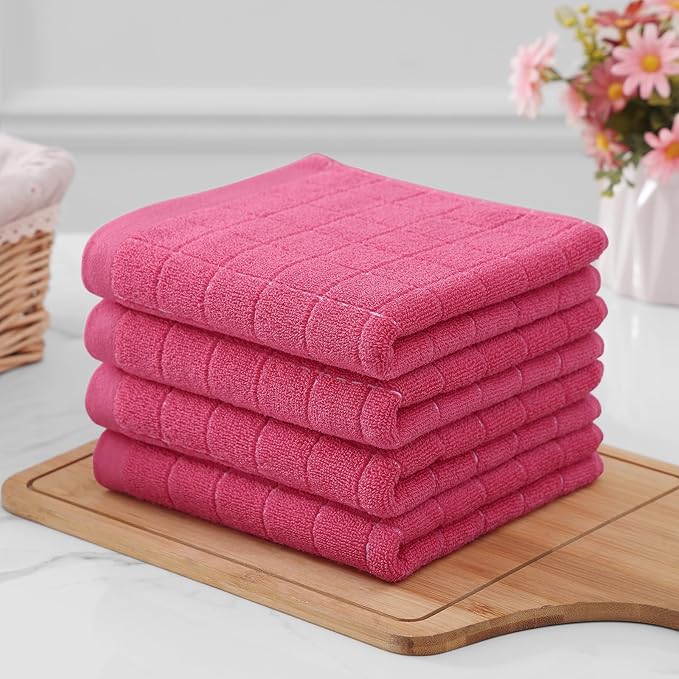 Homaxy 100% Cotton Terry Kitchen Towels, Checkered Designed, Soft and Super
