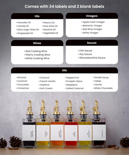 APT 1101 Olive Oil Dispenser for Kitchen, Cooking Oil and Vinegar Dispenser Set, Olive Oil Bottle, Soy sauce dispenser, coffee syrup bottles with stainless steel pourers - 4 pcs, Black (Black)