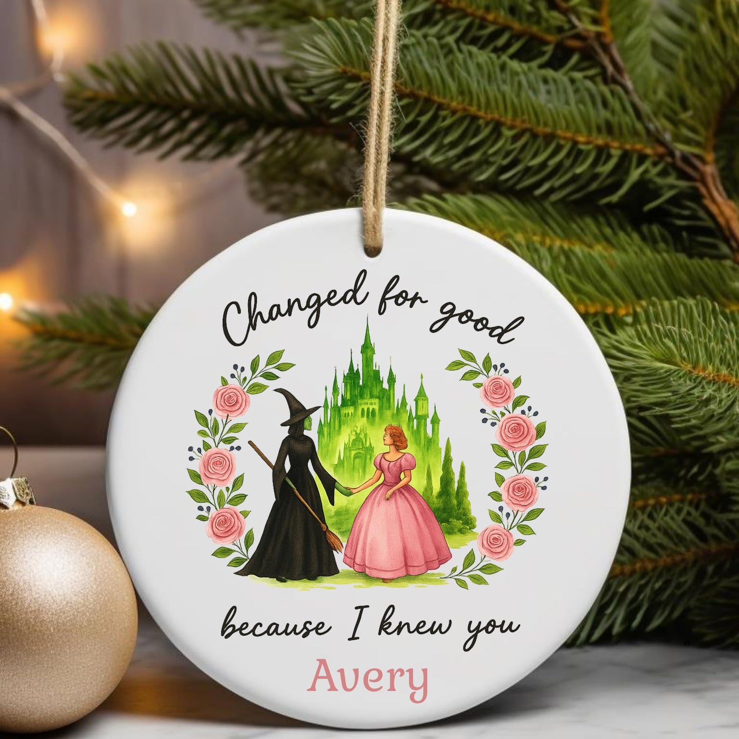 Wicked Ceramic and Glass Ornament, Broadway Musicals Ornament, Broadway Gifts for Fan, Wicked Christmas, Best Friends Merch, Xmas Teen Girl Gift (Glass, 1)