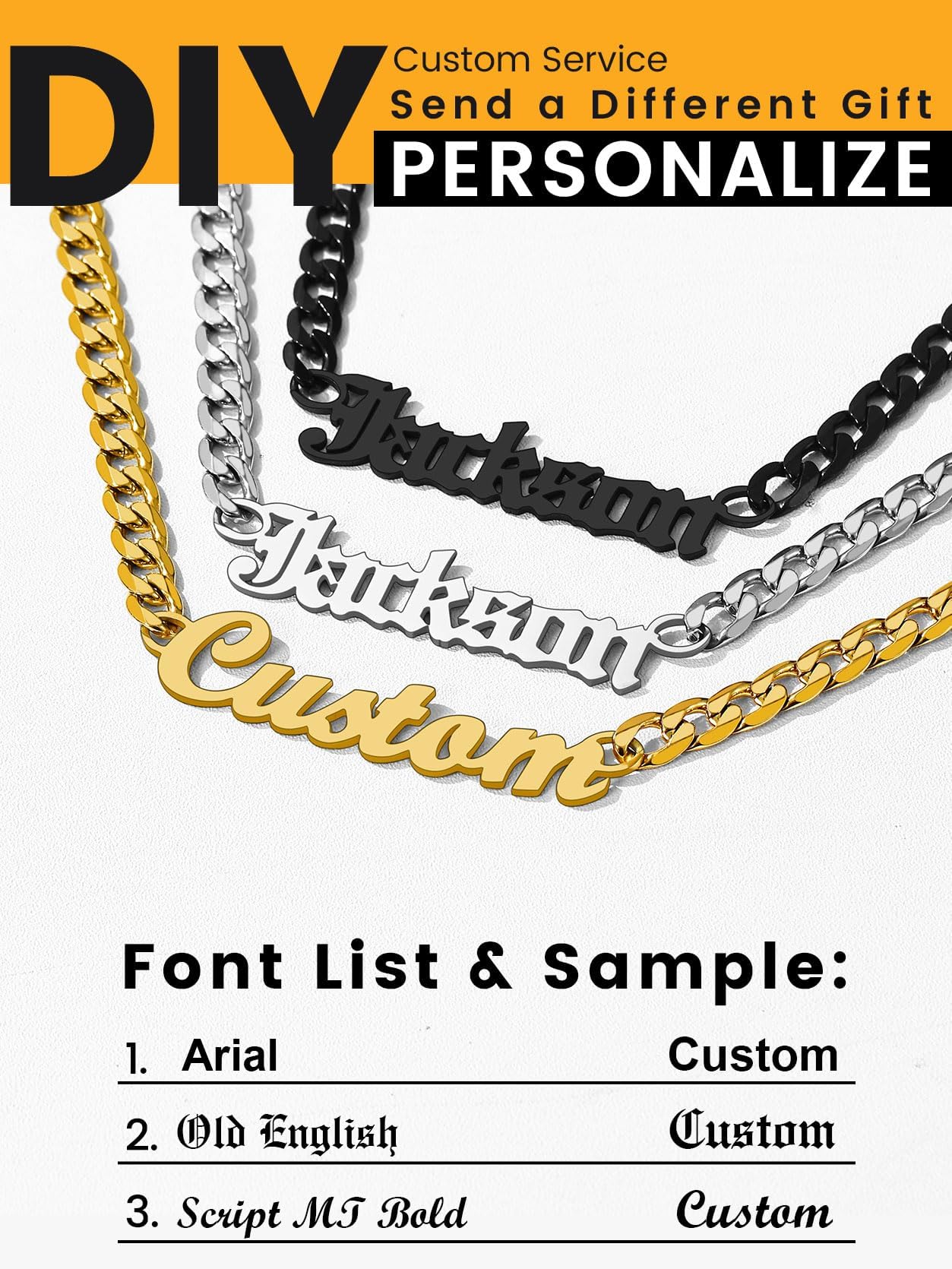 GoldChic Custom Name Necklace for Men, Gold Nameplated Personalized Initial Name Choker Necklace with Curb Chain Personalized Jewelry Gift for Women