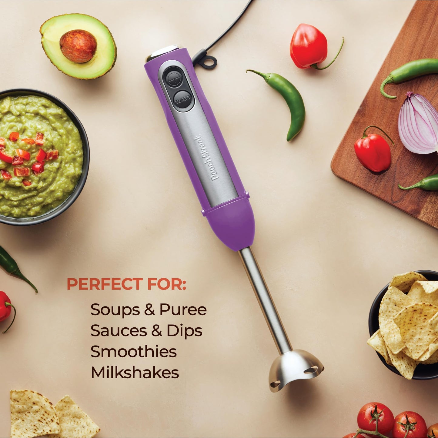 Powerful Immersion Blender, Electric Hand Blender 500 Watt with Turbo Mode, Detachable Base. Handheld Kitchen Gadget Blender Stick for Soup, Smoothie, Puree, Baby Food, 304 Stainless Steel Blades