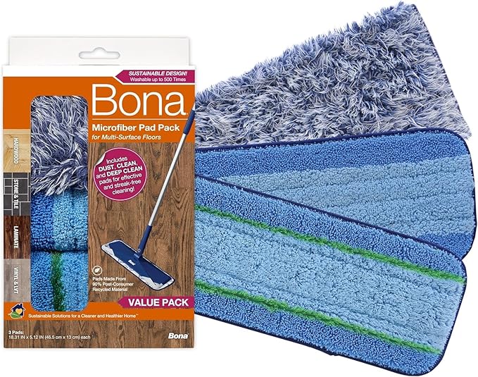 Bona Microfiber Pad 3-Pack includes Dusting, and Deep Cleaning Pad,