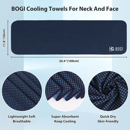 BOGI Cooling Towel 2 Pack, Cooling Towels for Neck and Face, 40"x12" Ice Towel for Instant Cooling Soft Breathable Chilly Towel for Yoga Golf Gym Camping Running Workout & More Activities (NBlue2)