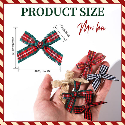 YGDZ Mini Christmas Bows, 50PCS Burlap Bow Buffalo Plaid Bows for Craft, Small Bows for Christmas Tree Decor, Tiny Ribbon Bows for Gift Wrapping