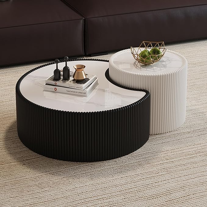 Modern Nesting Coffee Table Set of 2, Creative Moon Coffee and End Table Set