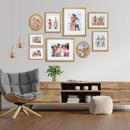 Camden Reed Mixed Gallery Wall Frame Set, (2) 16x20 Inch, (1) 11x14 Inch, and (2) 8x10 Inch, 9 Piece, Brass