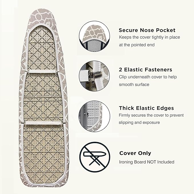 Ironing Board Cover and Pad 15"x54" Extra Thick Natural Cotton, Scorch and