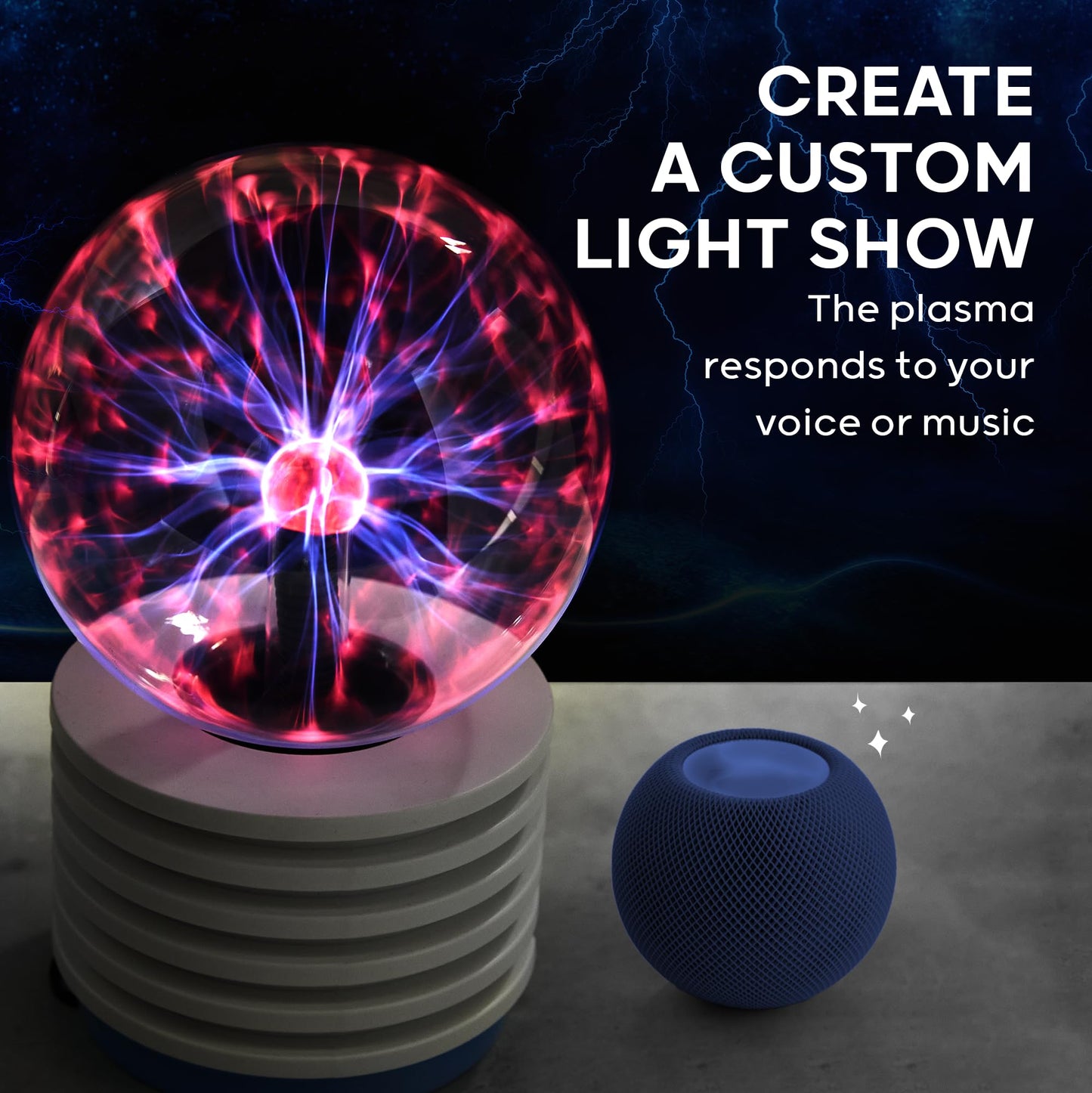 Discovery™ Plasma Globe Lamp - Touch & Sound Sensitive Lightning| Electric Tesla Coil Base Design| Educational STEM Toy| Home & Room Décor| Light-Up Plasma Orb| Interactive Globe| Fun Science Gift