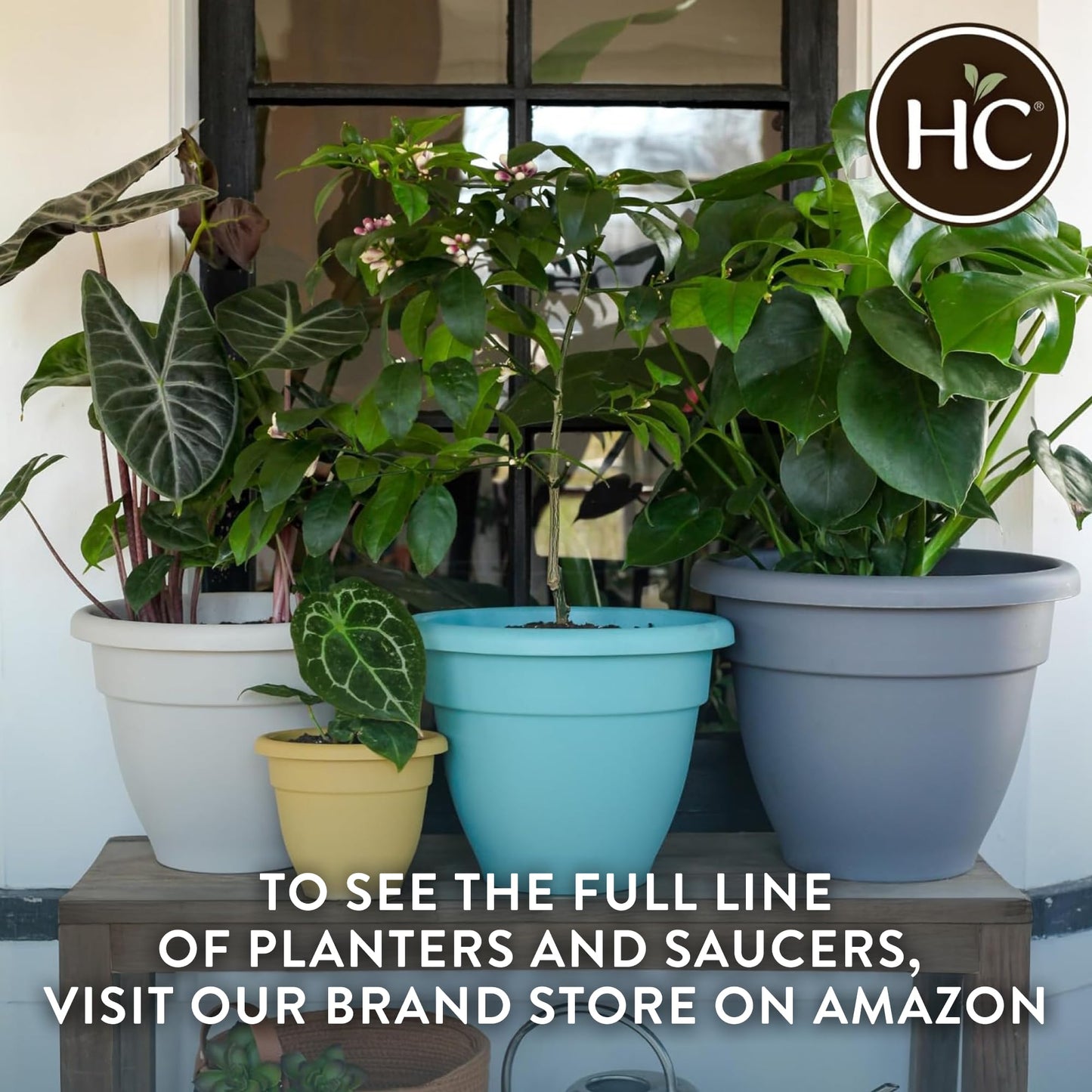 The HC Companies Caribbean Planter Pot - Outdoor & Indoor Plant Pot With Drainage Hole & Plug - Rolled Rim Plastic Pots For Plants & Flowers - Decorative Plant Pot (12" Clay, Pack of 1)