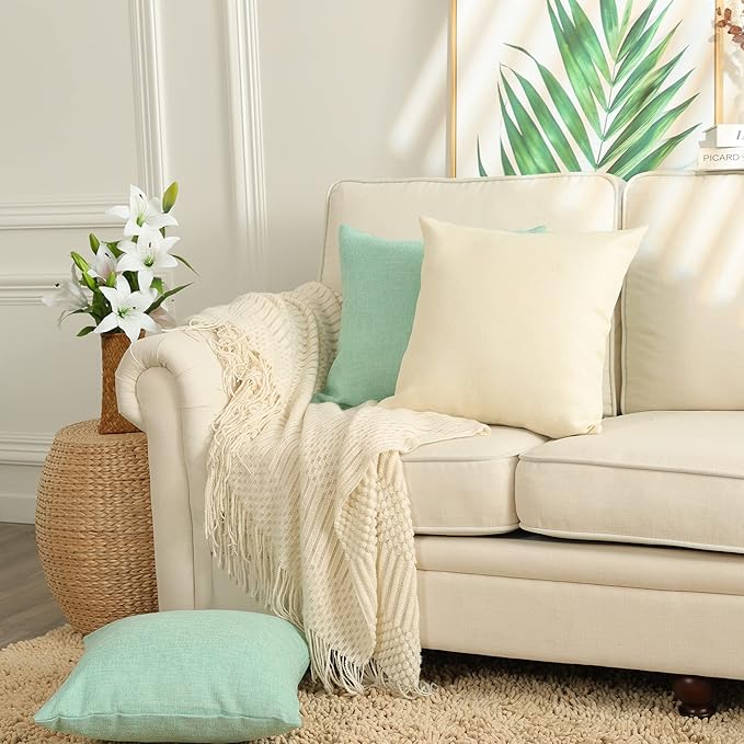 Stellhome Burlap Throw Pillow Covers Solid Farmhouse Linen Pillowcase