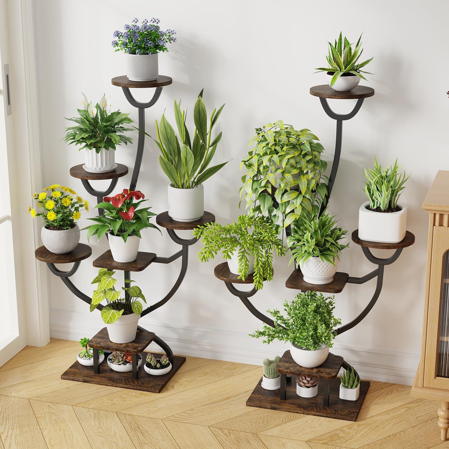 Plant Stand Indoor with Grow Lights - 44.2" Tall Plant Shelf, Lighted Corner Plant Stands for Indoor Growing, 7 Tiered Metal & Wood Plant Holder Display Shelves for Living Room, Patent Design - C4