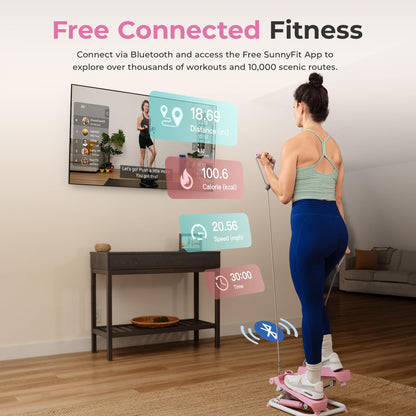 Sunny Health & Fitness Mini Stepper for Exercise at Home, Stair Step Workout Machine with Resistance Band and Over 300lb Weight Capacity, Optional Twist Motion and Free SunnyFit App Connection