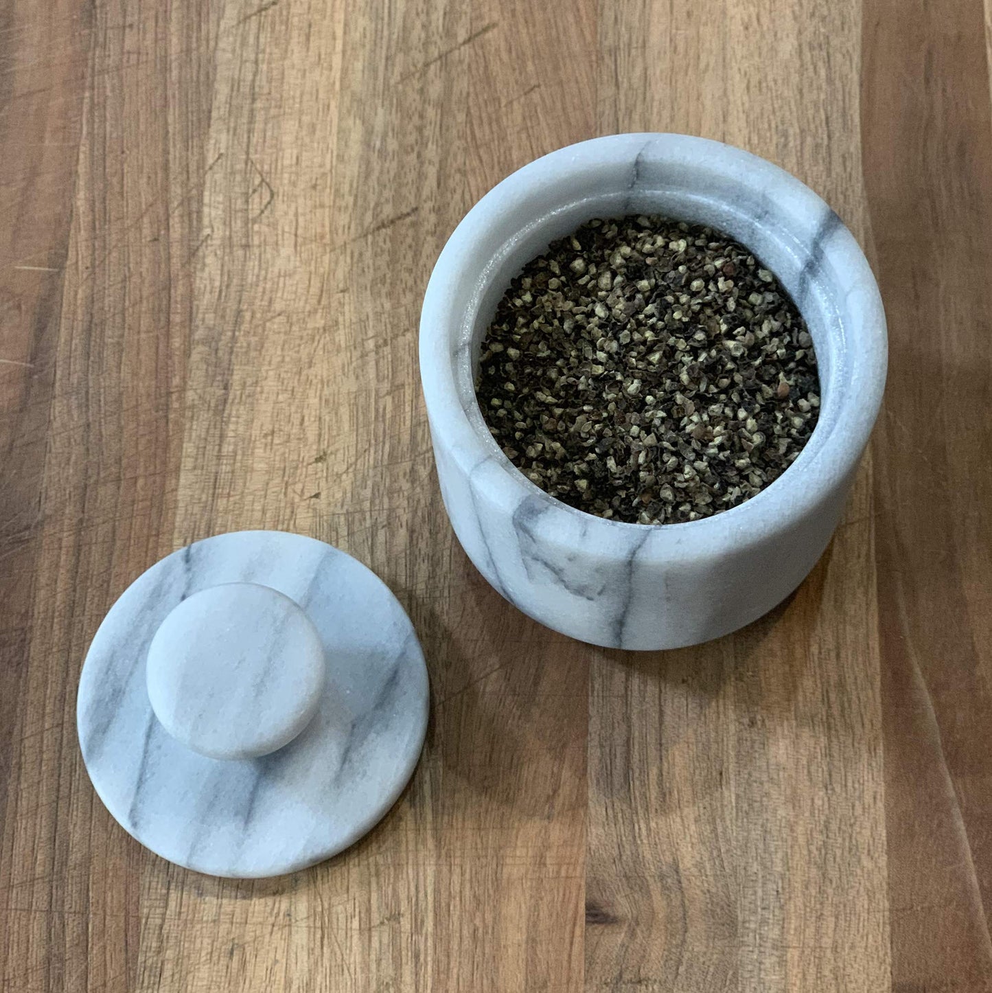 Fox Run Marble Salt Cellar With Lid, 3" x 3" White Salt Holder With Lid