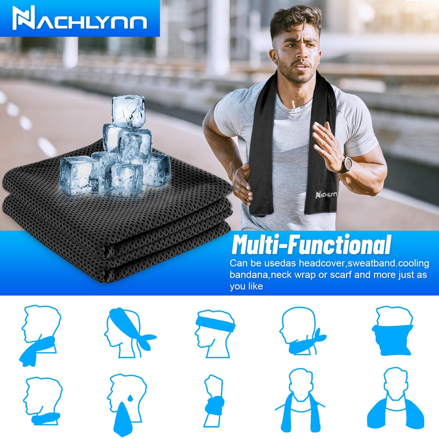 NACHLYNN 2pcs Cooling Towels for Neck and Face 40"x12" Cool Rags for Neck Instant Cooling Towel Soft Breathable Cold Cloths for Hot Weather Yoga Sports Running Fitness Workout Camping Golf