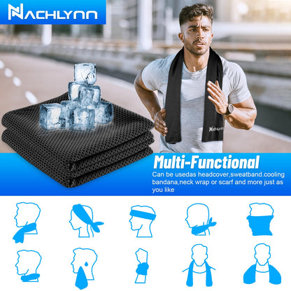NACHLYNN 2pcs Cooling Towels for Neck and Face 40"x12" Cool Rags for Neck Instant Cooling Towel Soft Breathable Cold Cloths for Hot Weather Yoga Sports Running Fitness Workout Camping Golf