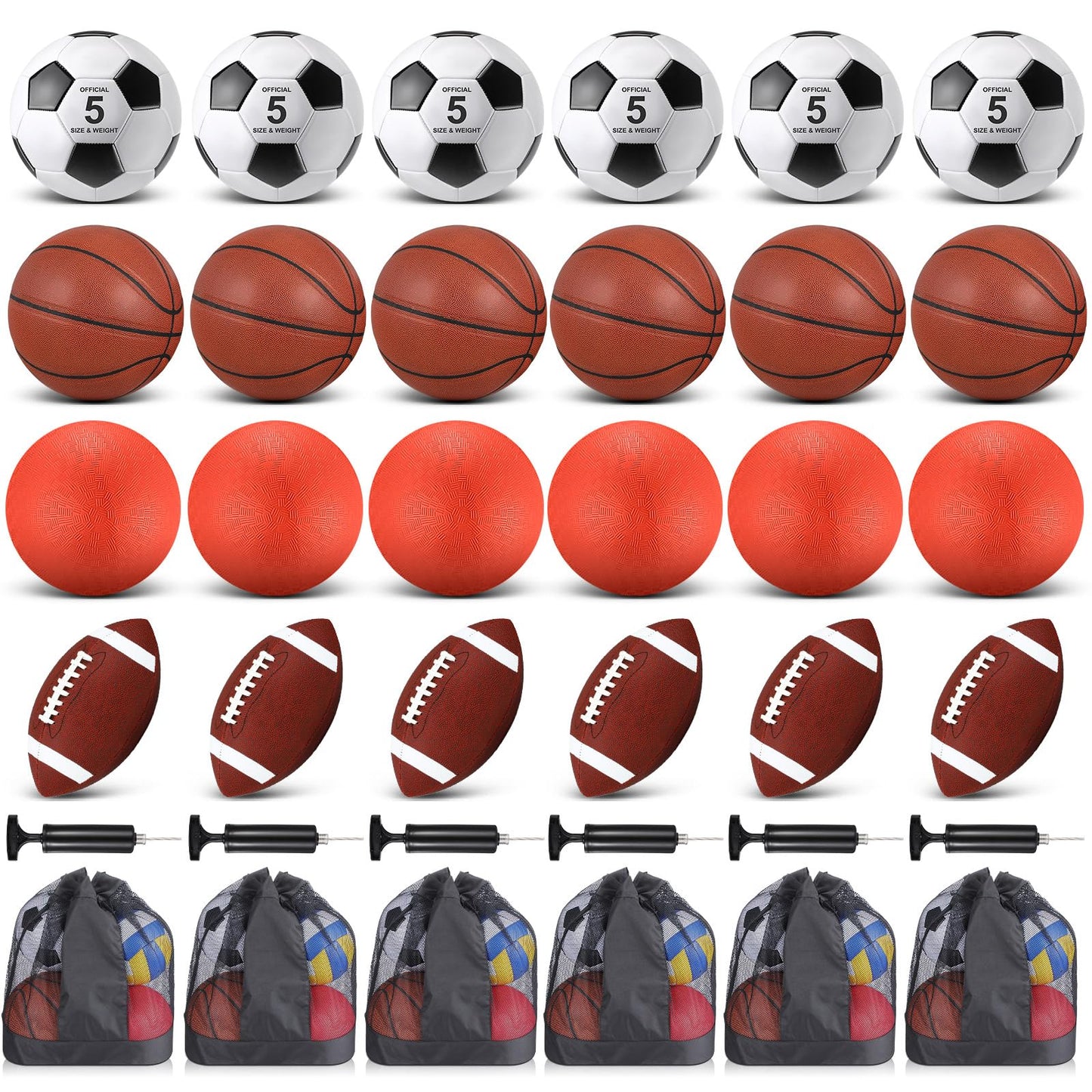HyDren 36 Pcs Sports Balls Set for Teen Adult, Multi Sport Training Equipment with Official Size Basketball Soccer Ball Football Playground Ball with Pump and Carry Bag Back to School Sports Gift