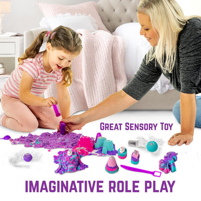 GirlZone Unicorn Kingdom Sand Kit, Craft Set with Squishy Sand, 7 Sand Toy Tools, & More in a Carry Case, Fun Toy for Playdates and Great Gift Idea