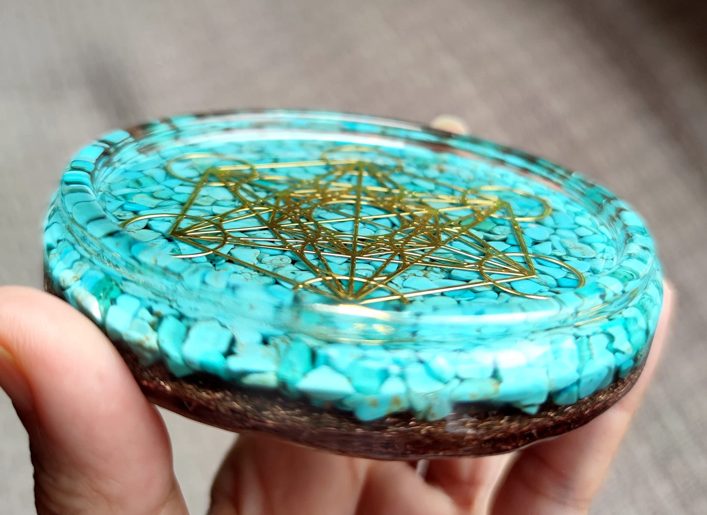 ZZYBIA LARGE 4" Turquoise Crystals Metatron's Cube Merkaba Coaster Water Charging Plate Energy Dome