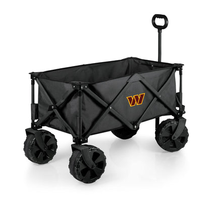 PICNIC TIME NFL Washington Commanders Adventure Wagon Elite All-Terrain Folding Beach Wagon with Big Wheels Plus Table Top Lid & Soft Cooler Liner, Collapsible Utility Wagon, (Dark Gray)