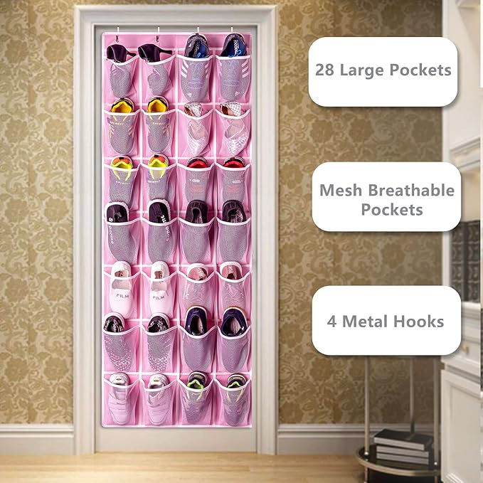 KEEPJOY 28 Pockets Hanging Shoe Organizer, Over the Door Shoe Organizer