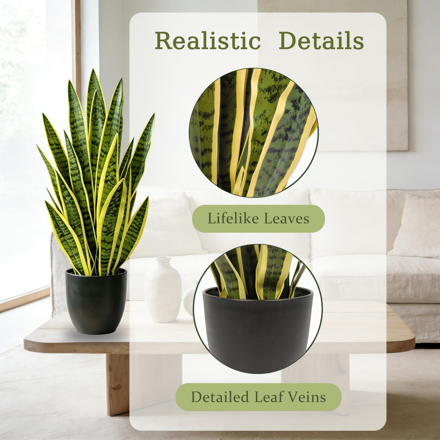 Joyplants Fake Snake Plant, 27" Fake Potted Plants with Black Pot Realistic Artificial for Home Decor, Low Maintenance No Watering Needed Faux Plants for Desk Corner Office & Pet Areas(yellow-27in)