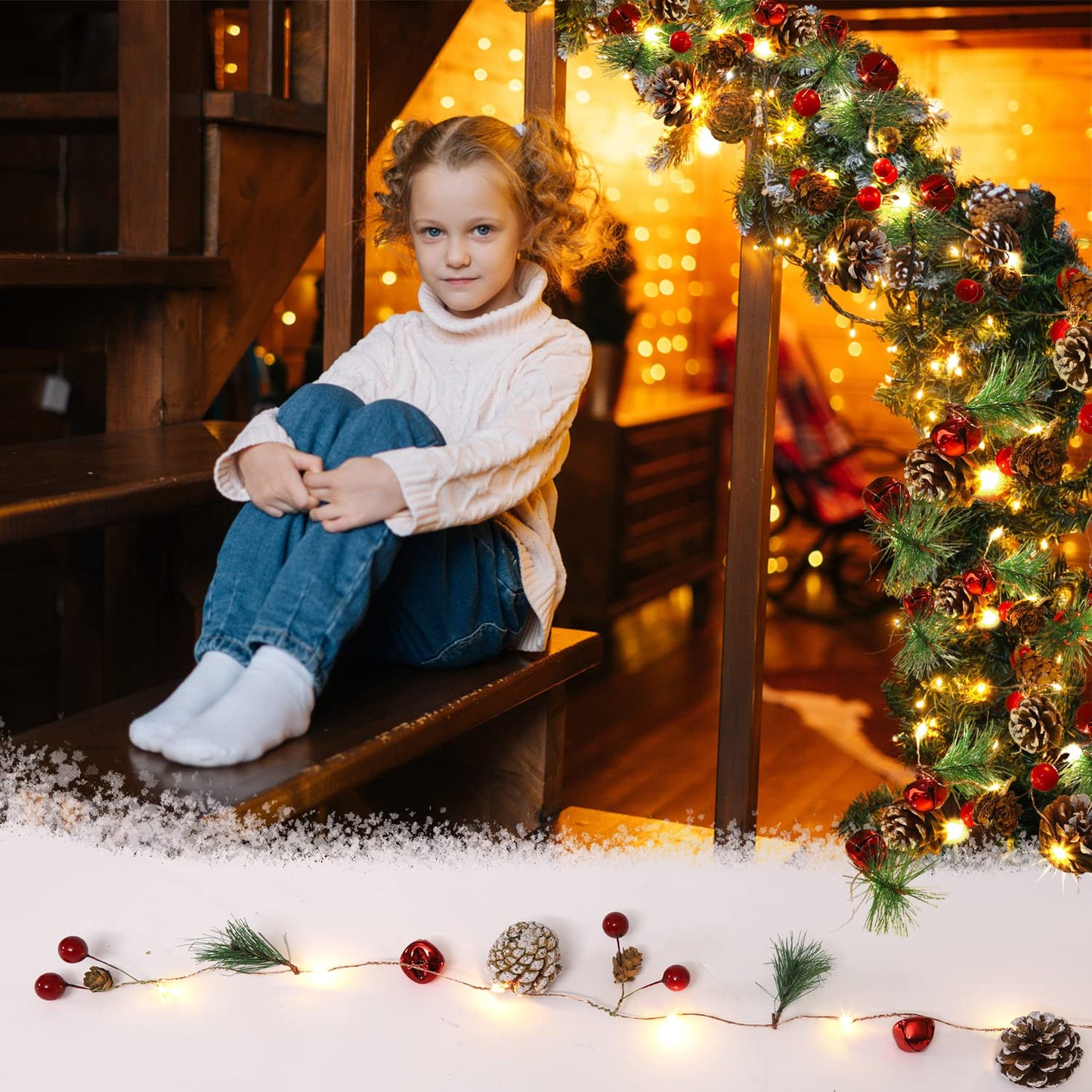 10FT Enchanting Christmas Garland with 30 LED Lights Battery Operated-Realistic Red Berries & Pine Cones Decor for Tree,Fireplace Mantel,Indoor Holiday Home Decor (10Ft)