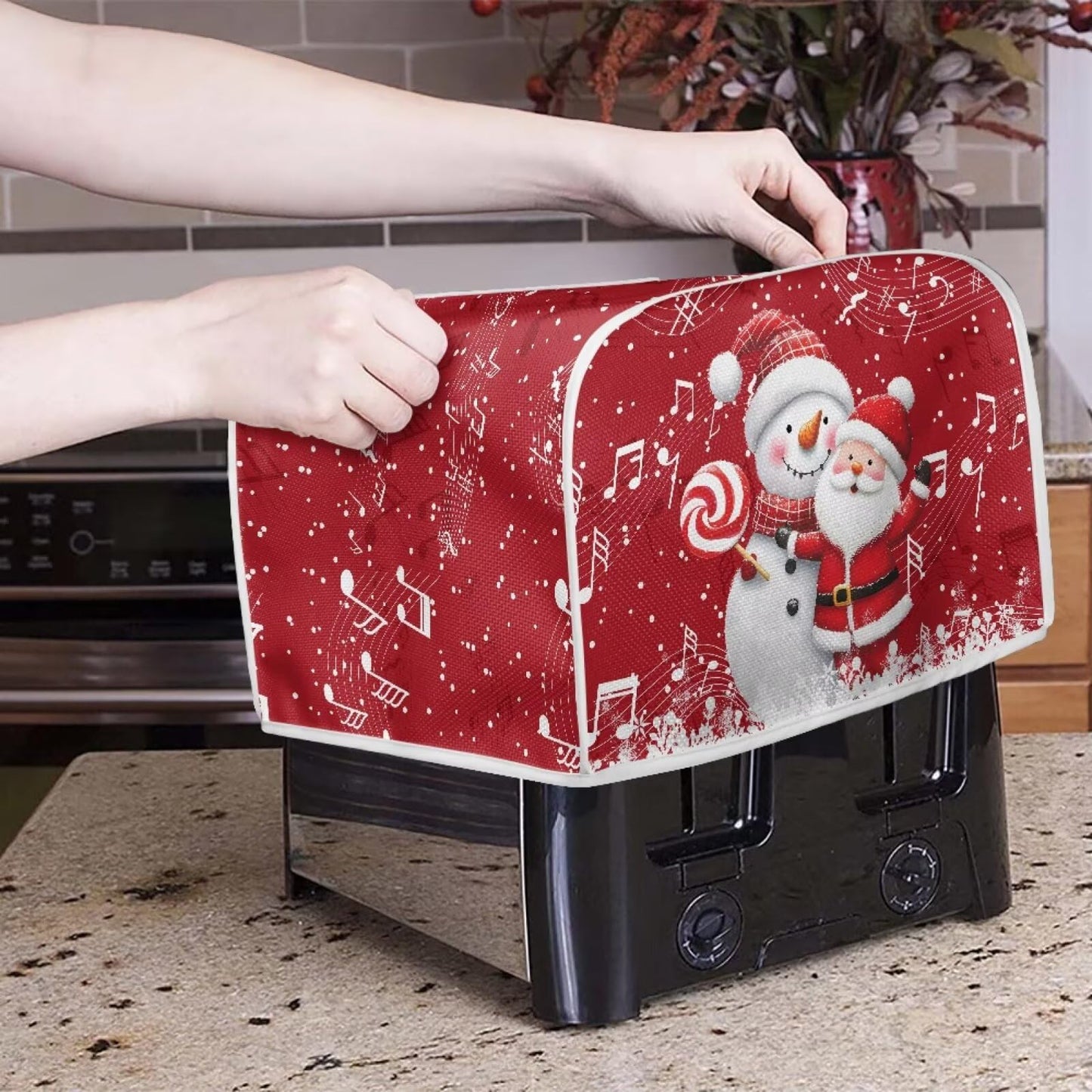 ASQVTIFE Christmas Santa Claus Toaster Dust Cover 4 Slice for Kitchen Christmas Decorations Snowman Bakeware Protector Compatible with 4 Slice Toaster Foldable Accessories for Kitchen