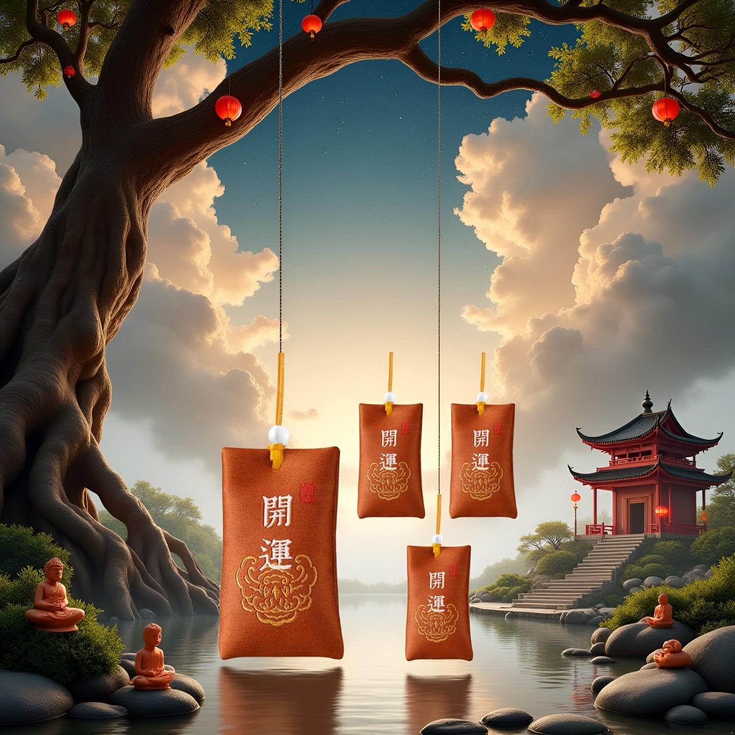 4 Pcs Spiritual Salt Pouch, Spiritual Salt with Sachet, Buddhist Spiritual Necklace, Spiritual Pouch for Money, Happiness, Chinese Amulet Sea Salts Substitutes