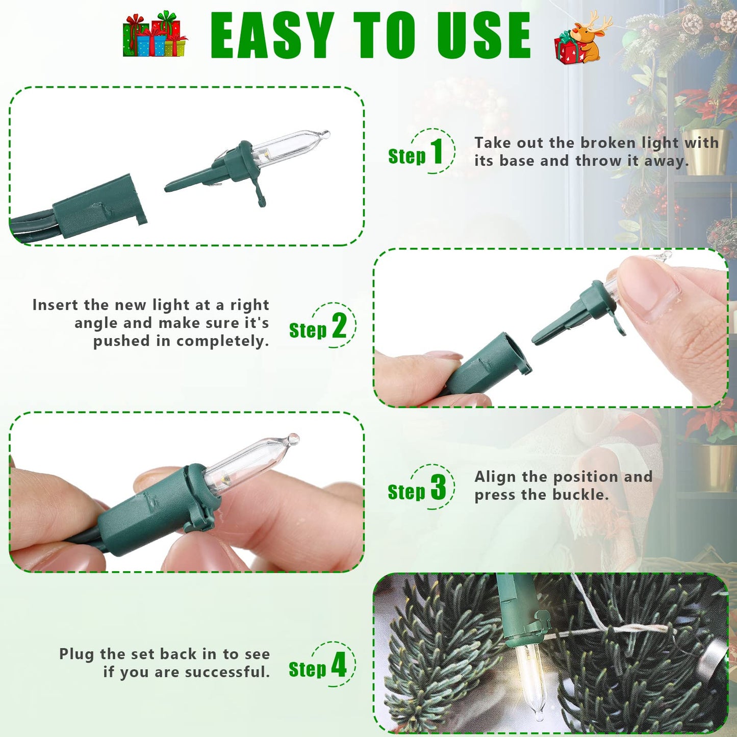 Riakrum 150 Pcs Christmas Replacement Mini Light Bulb 3 Volt 0.06 Watt Christmas Tree LED Light Bulbs Warm White Xmas Lights with Green Base for Party Holiday Indoor Outdoor Supplies
