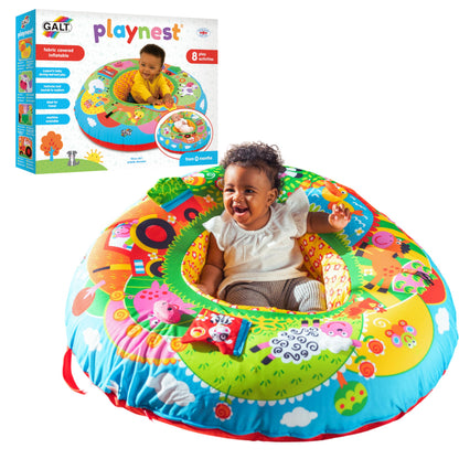 Galt Playnest, Farm - Baby Sit Me Up with Inflatable Ring, Head and Neck Support, 8 Sensory Activities,100cm Diameter and Machine Washable Cover - Easy Travel, Suitable from Birth - Ages 0 Months Plus