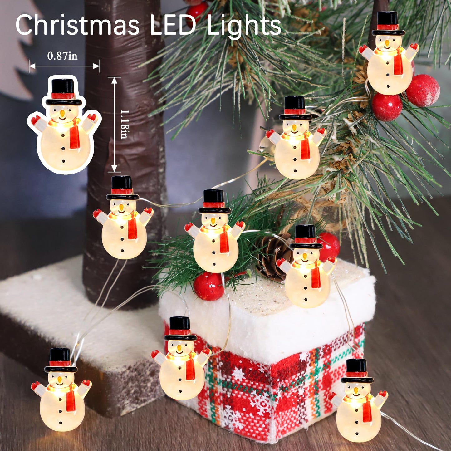 Silverstro Snowman Christmas String Lights for Bedroom 10 Ft 30 LED USB & Battery Powered Fairy Lights with Remote - Kid's Room Kitchen Party Xmas Holiday Decor