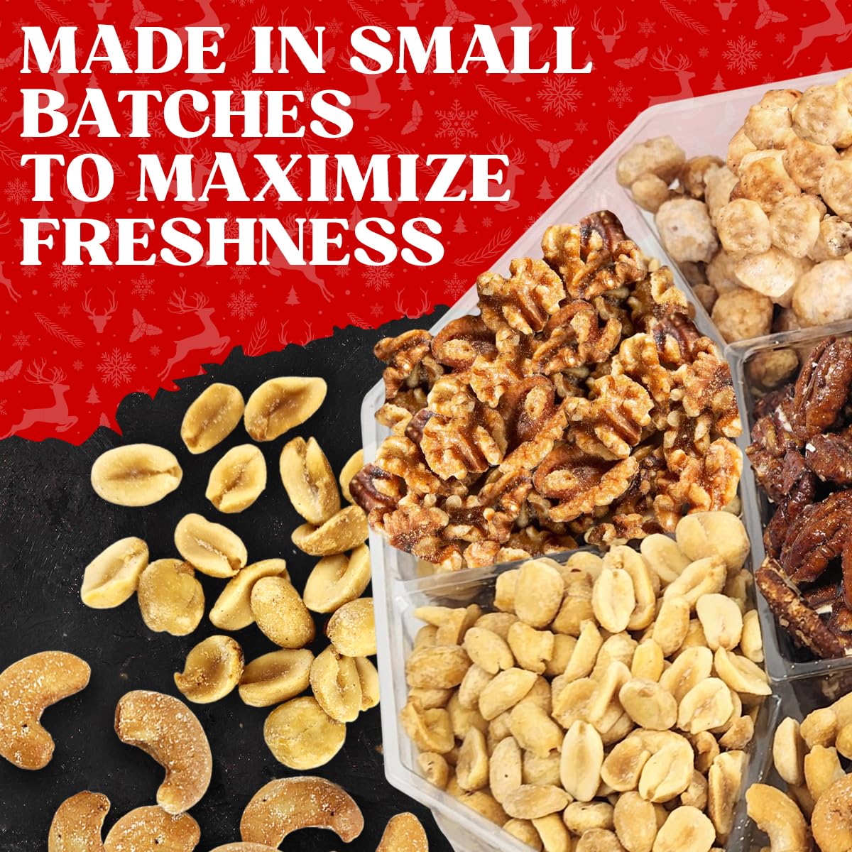 Christmas Nuts Gift Basket for Holiday Season, Premium Mixed Nut Assortment Gift Gourmet Snack Food Present Box, Christmas Gift Basket for Family (7 Sectional)