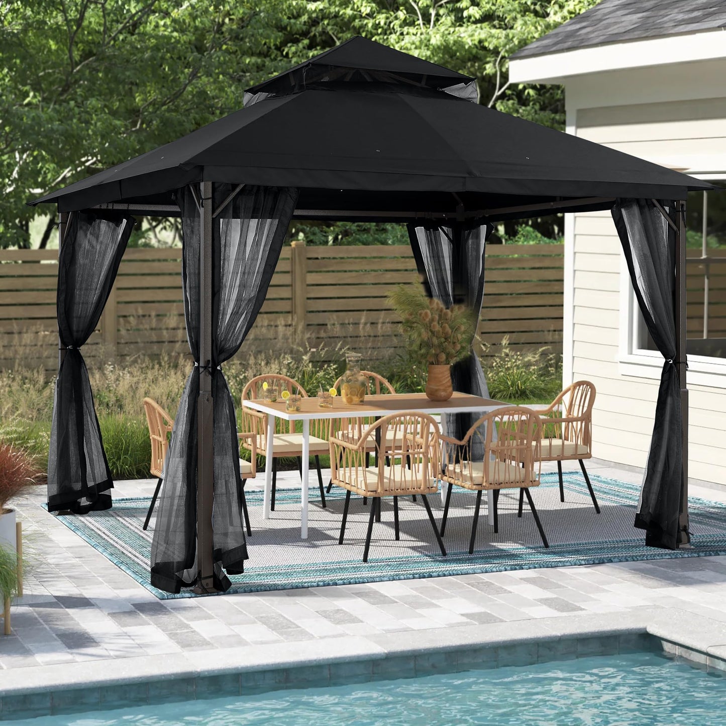 MASTERCANOPY Outdoor Patio Gazebo with Double Roofs, Stable Steel Frame and Mosquito Netting (11x11,Black)