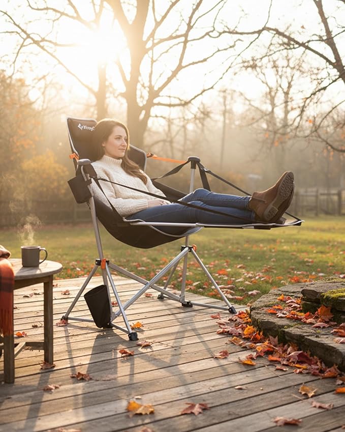 KingCamp Hammock Chair with Footrest – Heavy Duty Swinging Rocking Camping Chairs for Adults up to 400lbs, Folding Portable Oversized Rocker with Cup Holder & Pillow for Outdoor Beach Lawn RV Sports