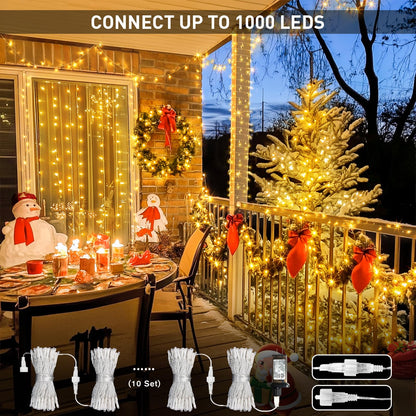 JMEXSUSS Connectable Warm White String Lights Indoor Bedroom, 8 Modes Christmas String Light Plug in Classroom Lights, 33ft 100 LED Fairy Twinkle Light Outdoor for Classroom Christmas Tree Decor