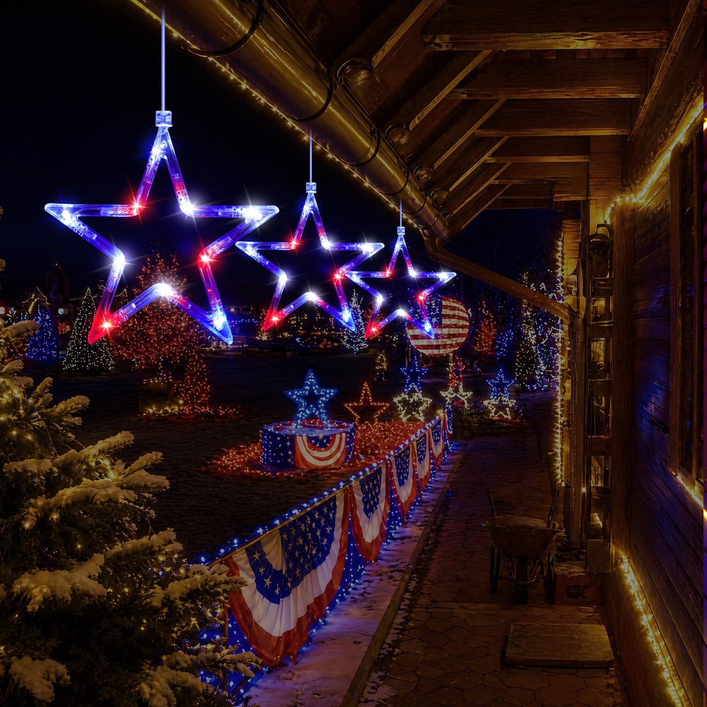LYUBASA 3 Pack 4th of July Lights Decorations, Battery Operated, Red White and Blue, Indoor Window Star String Lights, Patriotic Decor