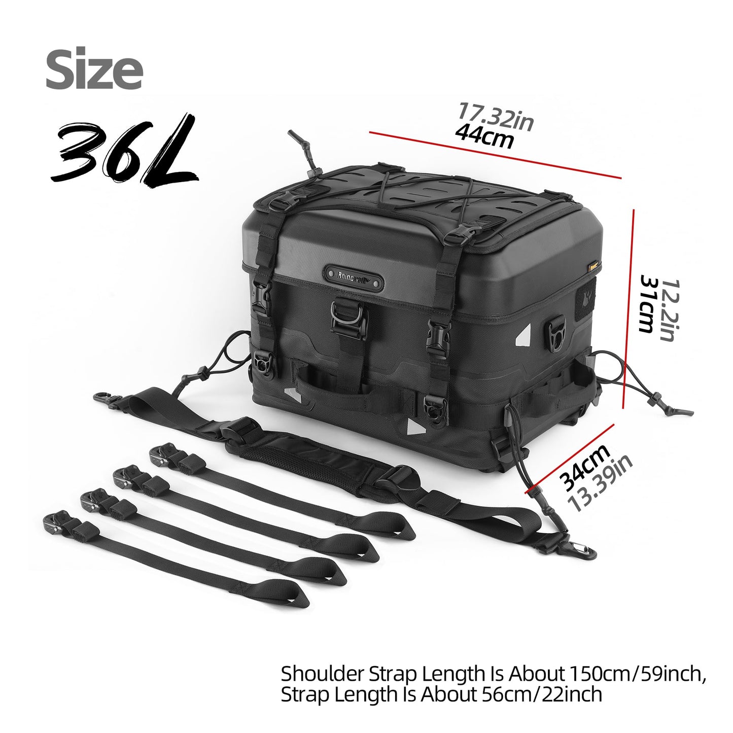 Rhinowalk Motorcycle Tail Bag 36L Multifunctional Waterproof Tactical Motorcycle Travel Luggage Trunk Rack Bag with Sissy Bar Straps-Black