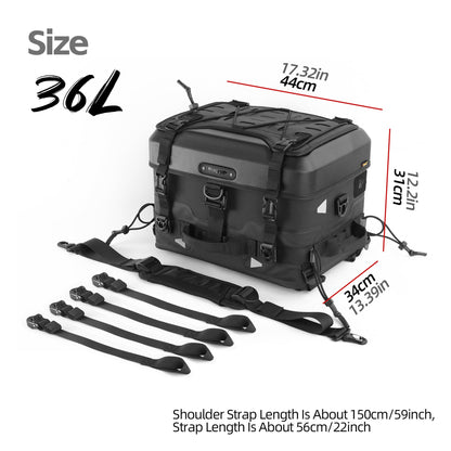 Rhinowalk Motorcycle Tail Bag 36L Multifunctional Waterproof Tactical Motorcycle Travel Luggage Trunk Rack Bag with Sissy Bar Straps-Black