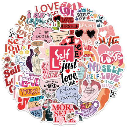 50 PCS Self love Stickers Love Yourself Sticker Self Care Self-approval Decals for Journaling Laptop Scrapbook Water Bottles Guitar Suitcase Waterproof Vinyl Gifts for Women Girl Kids Teens (Selflove)