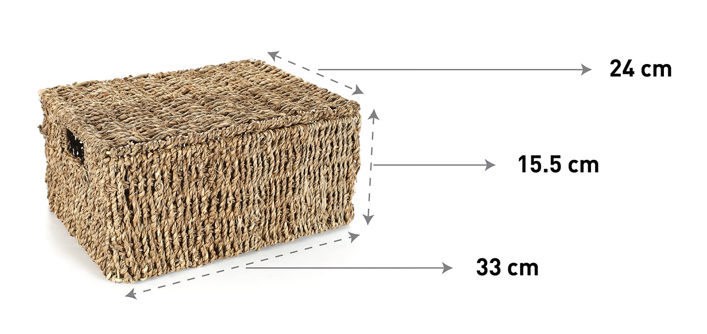 Woodluv Storage Boxes With Lids, Storage Baskets With lids, Woven Natural Seagrass, Storage Baskets for Shelves, Gift Hamper basket, Large