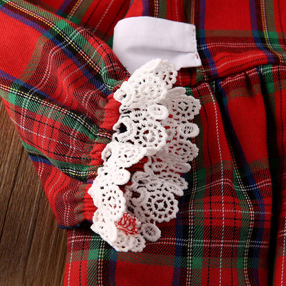 Baby Girl Christmas Dress Matching Newborn Girl Bodysuit Plaid Lace Princess Skirt Family Clothing (Romper/Long Sleeve, 0-3 Months)