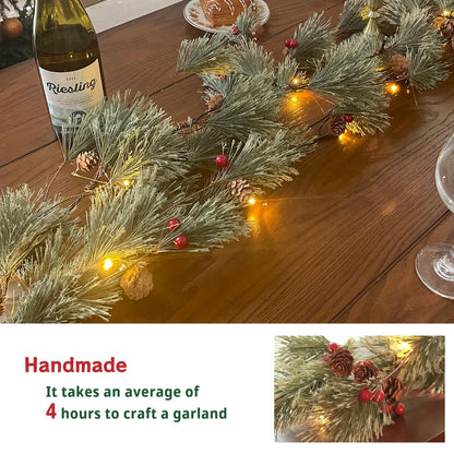 6.4 FT Artificial Cedar Garlands, Real Touch Winter Pine Garland with Red Berries, Green Greenery Garland for Table, Mantle, Wall, Indoor, Outdoor Christmas Decorations