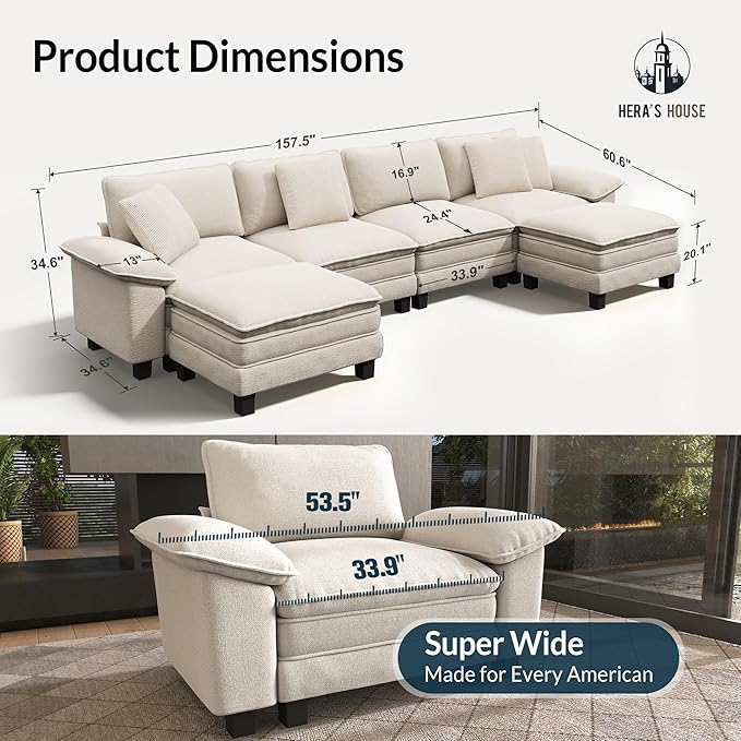 HERA'S HOUSE 158" Modular Sectional Sofa, Oversized U Shaped Couches