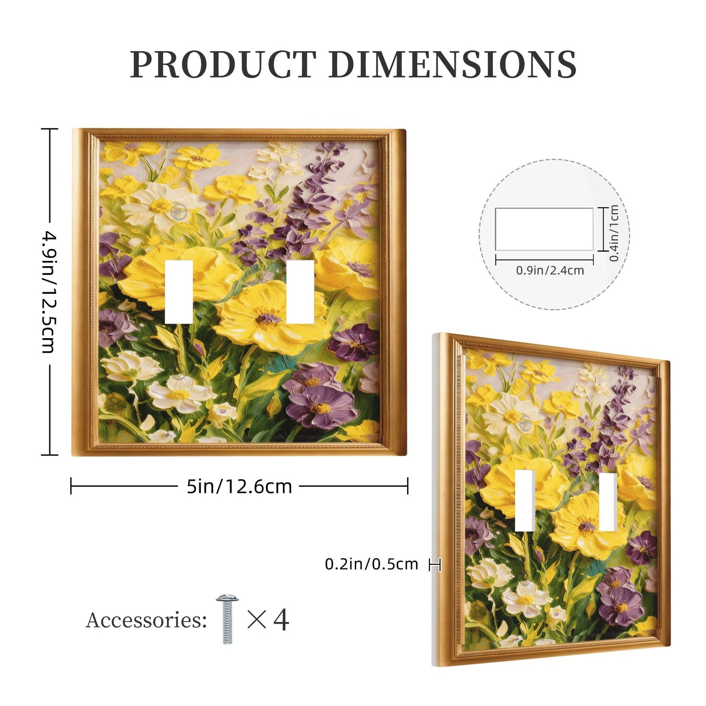 Decorative Art Light Switch Covers Yellow Floral2 Gang Double Toggle Wall Plate Decorative Switchcover Electrical Switchplate for Home Decor