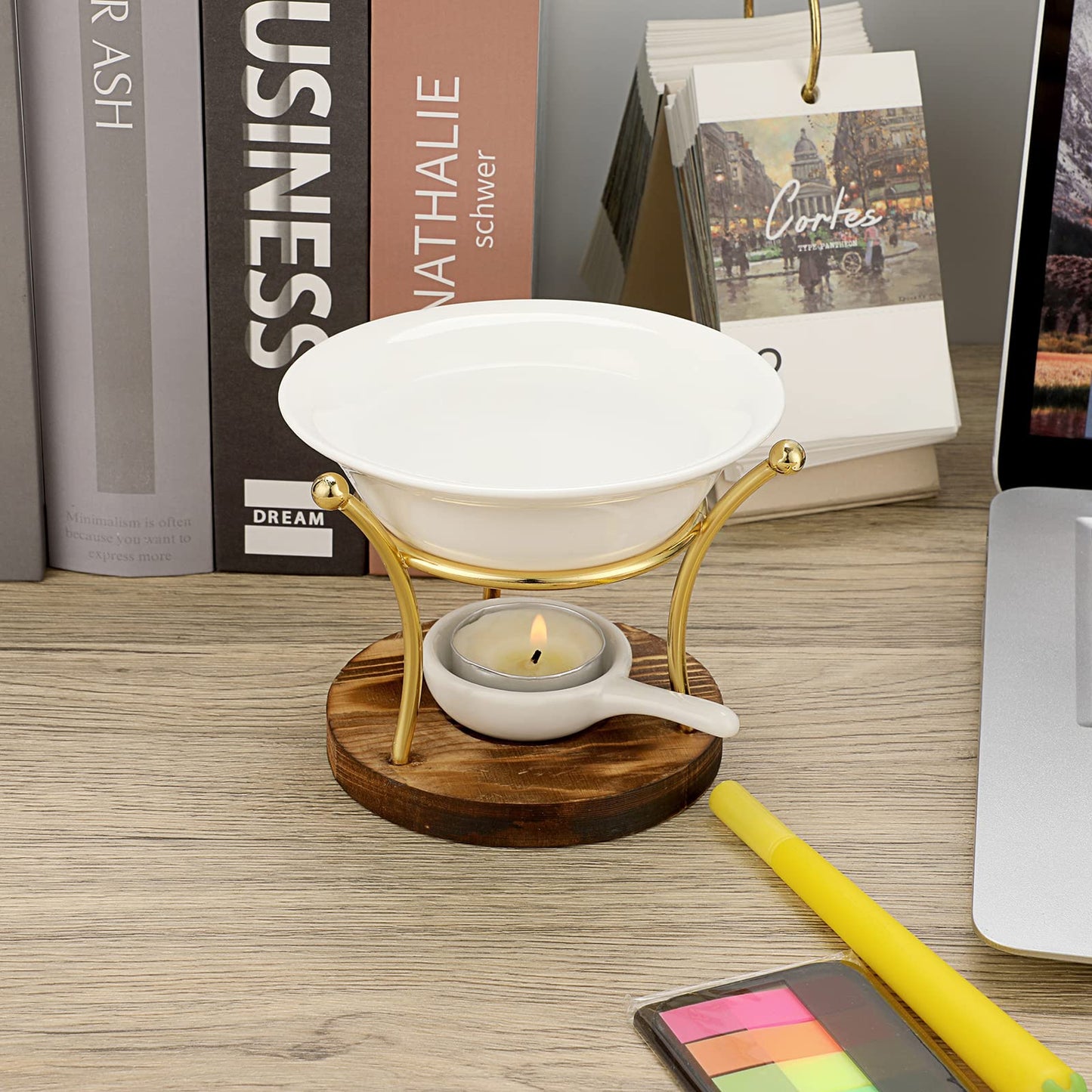 JUXYES Romantic Ceramic Tealight Wax Melt Warmer, Non Elecric Essential Oil Warmer Candle Fragrance Warmer Aromatherapy Wax Candle Tart Burner Warmer Diffuser for Home Decoration