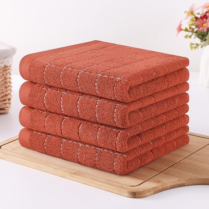 Homaxy 100% Cotton Terry Kitchen Towels, Checkered Designed, Soft and Super